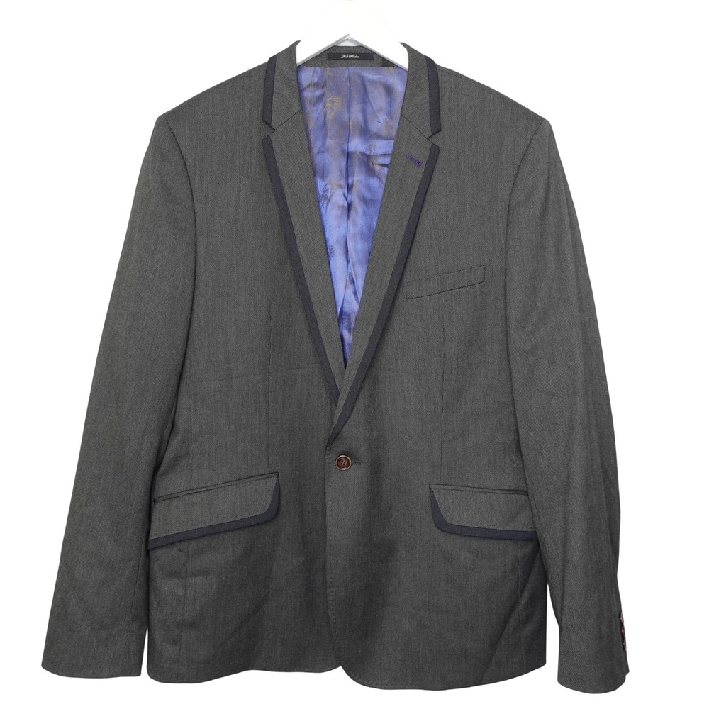 Ted Baker Blazer Mens 6 XXL Gray Two Button‎ Piping Trim Sport Coat Viscose
